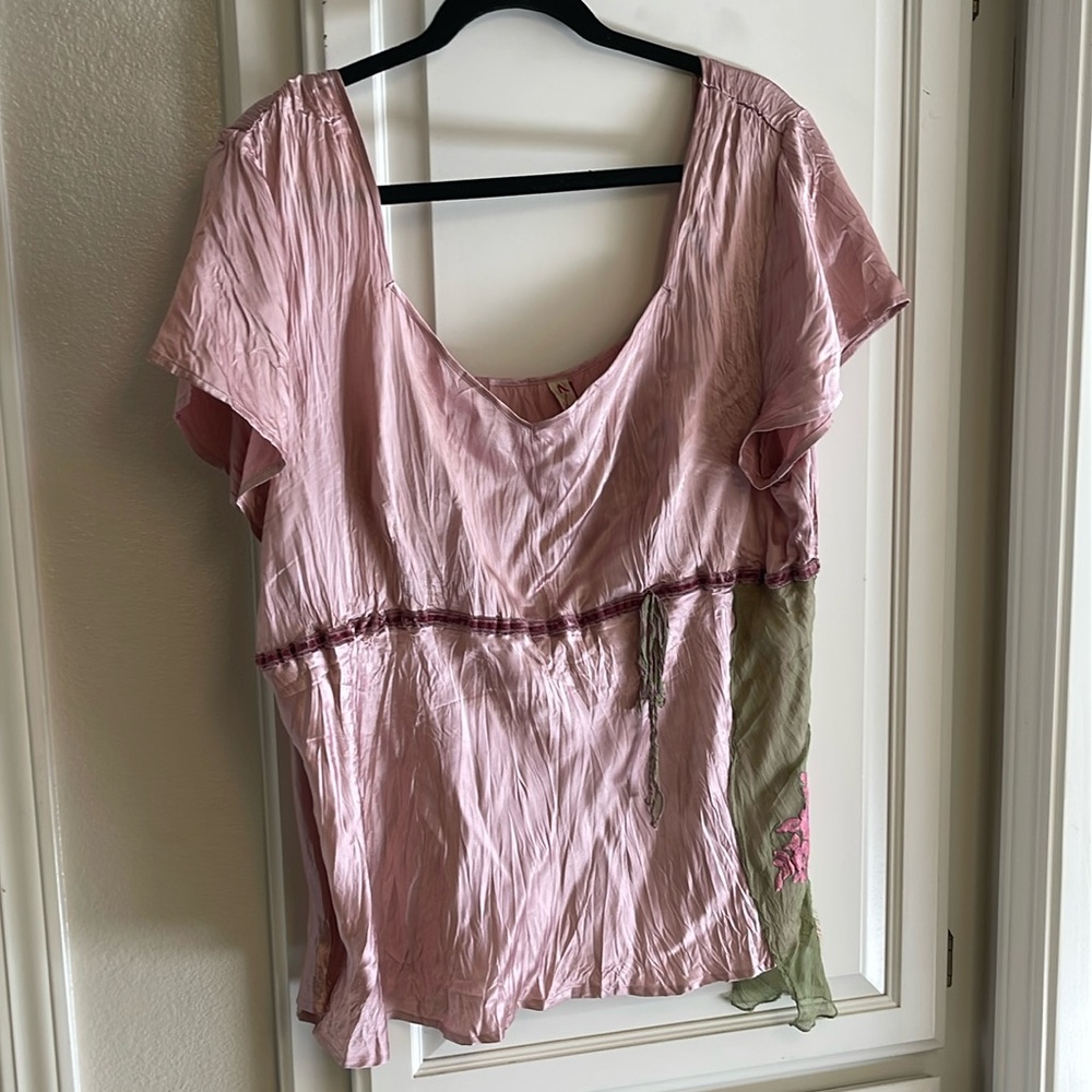 Sexy satin top with ribbon and scarf accents.